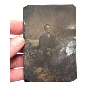 Antique Tintype Photograph Of A Young Boy Gentleman In Formal Attire Suit VTG